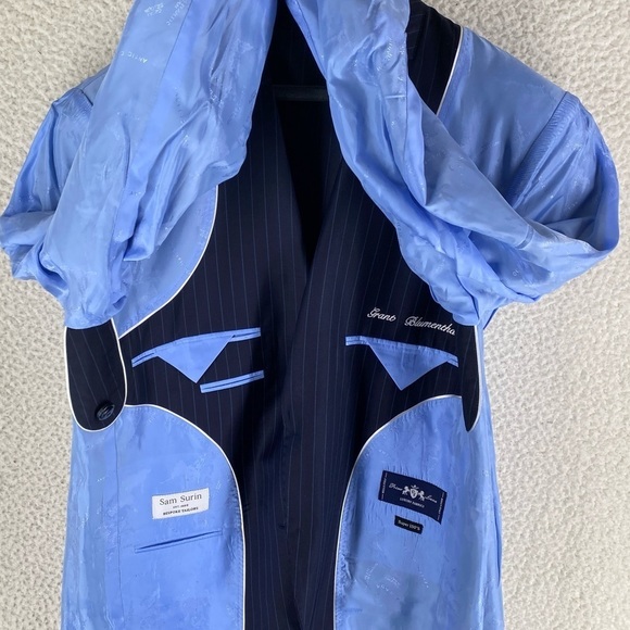 Sam Surin Bespoke Sport Coat 2-Button 44 Blue Pinstripe Surgeon Vented Super 150 - Picture 8 of 16